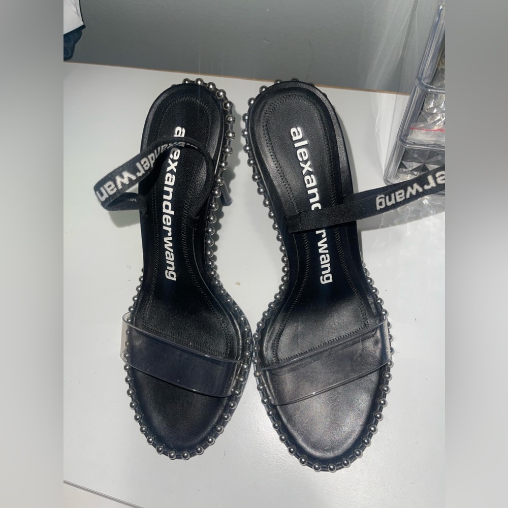 Black Alexander Wang heels with silver stones. Size 39 1/2 fits like an 8